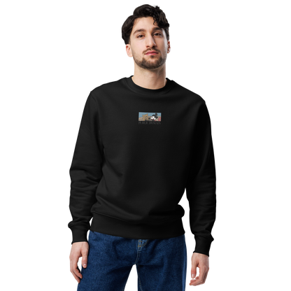 Model (Man) with Black Steamboat Willie Disney sweatshirt